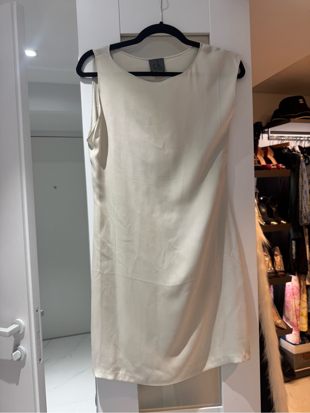 Calvin Klein Cream Asymmetrical Sleeveless Shift Dress